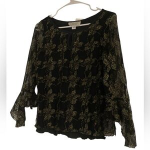 Vintage Black Metallic Gold Lace Top- Incredible Detail-M- Deadstock-NWT